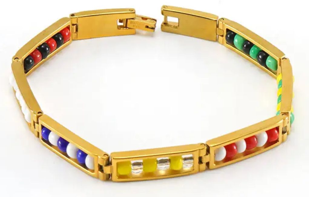 ELEGANTE PULSERA DE LAS 7 POTENCIAS U ORISHAS EN COLOR ORO, UNISEX AJUSTABLE DE 14 A 21 CM.